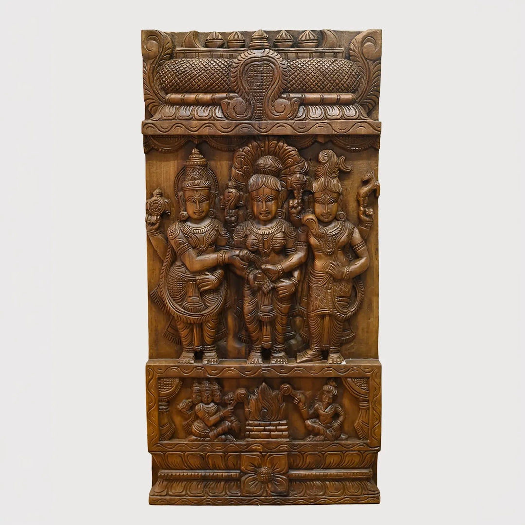 Hand Carved Wooden Meenakshi Thirukalyanam Wall Hanging