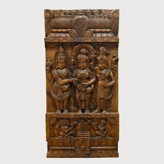 Hand Carved Wooden Meenakshi Thirukalyanam Wall Hanging