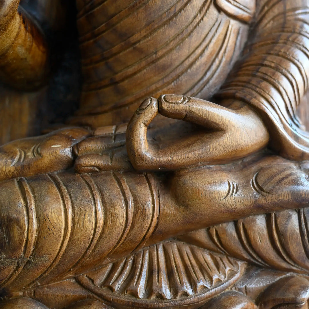 Traditional Indian wooden Buddha sculpture