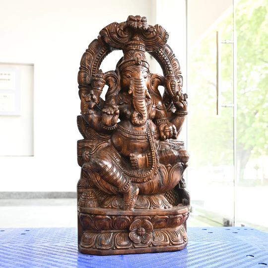 South Indian Style Prabhavali Ganesh Wooden Idol-Wood carving Statue