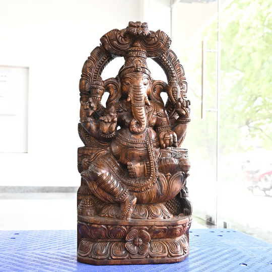 South Indian Style Prabhavali Ganesh Wooden Idol-Wood carving Statue