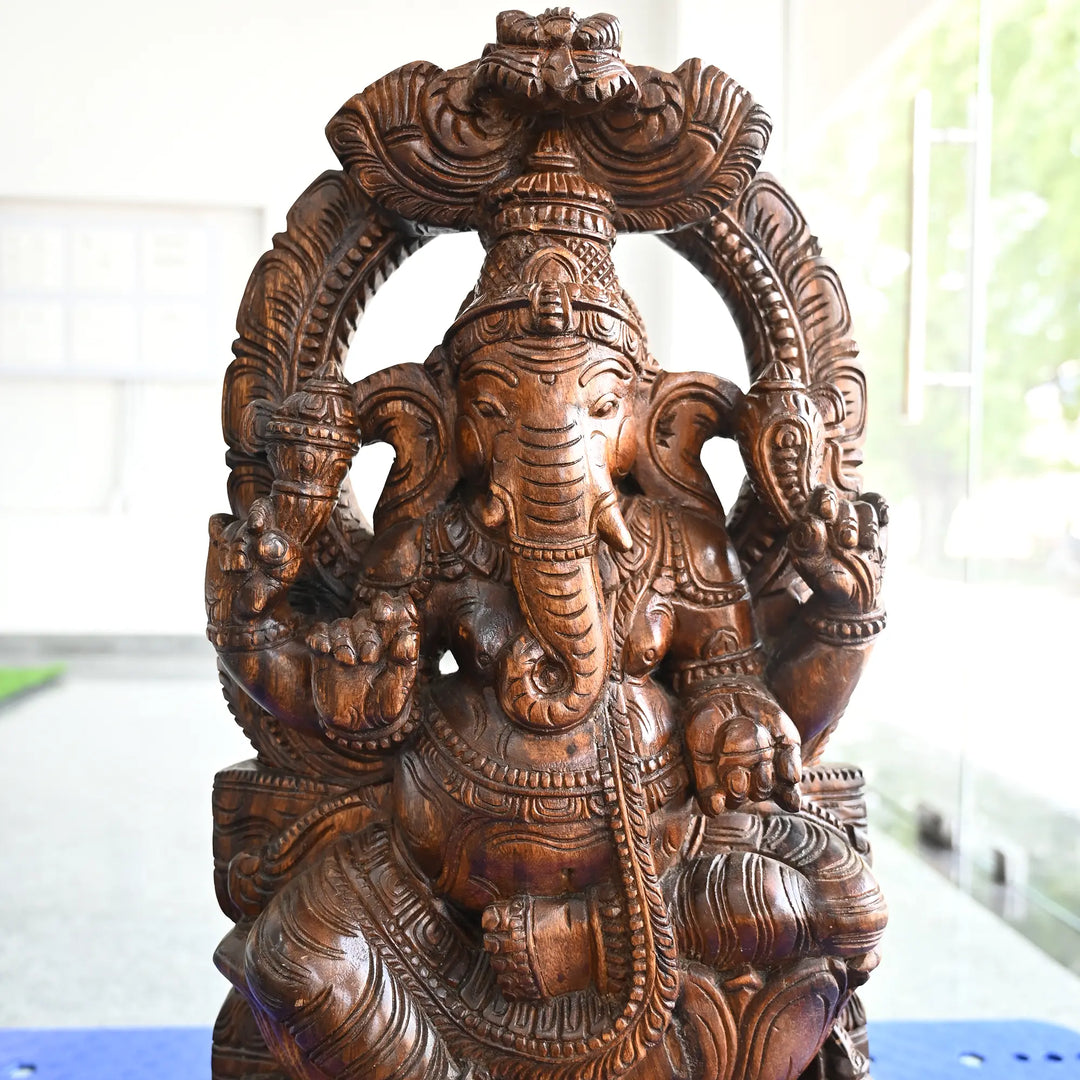 South Indian Style Prabhavali Ganesh Wooden Idol-Wood carving Statue 24"