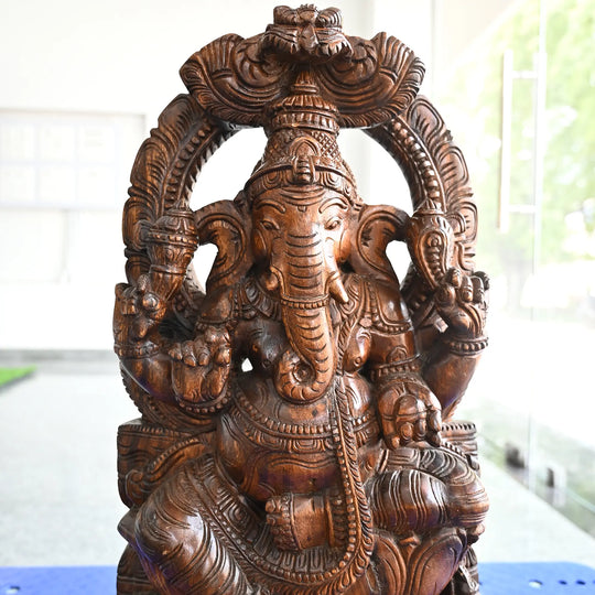 South Indian Style Prabhavali Ganesh Wooden Idol-Wood carving Statue 24"