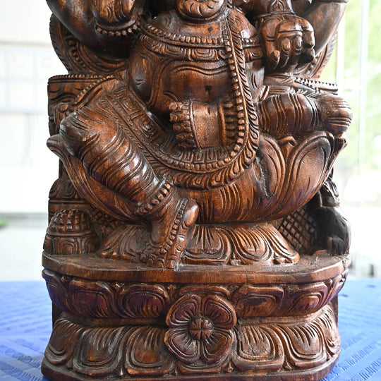 South Indian Style Prabhavali Ganesh Wooden Idol-Wood carving Statue 24"