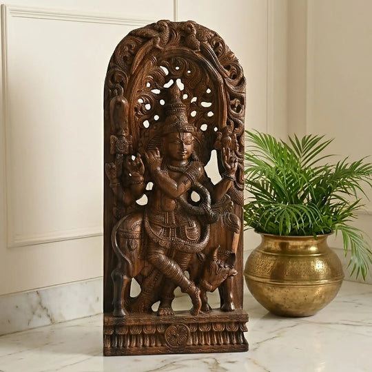 Premium Wooden Krishna Jolly Work Wall Hanging 36"