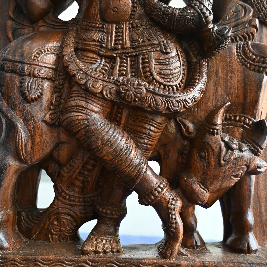 Premium Wooden Krishna Jolly Work Wall Hanging 36"