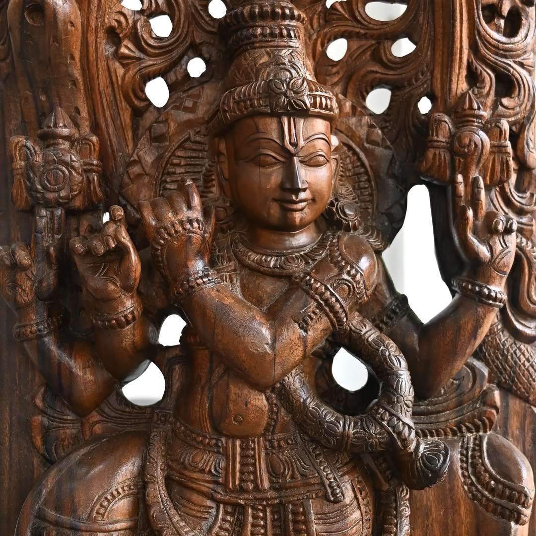 Premium Wooden Krishna Jolly Work Wall Hanging 36"