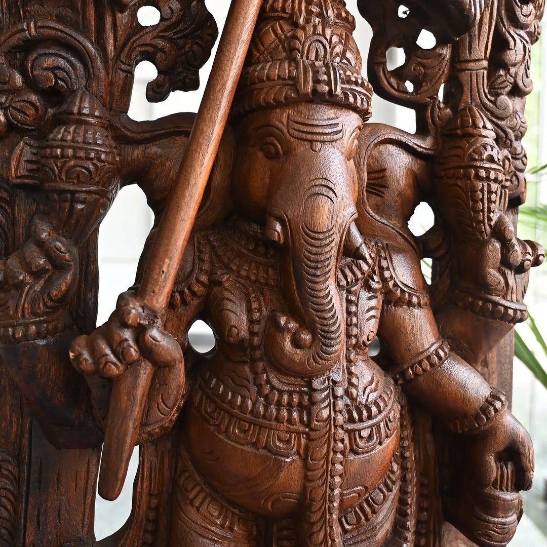 Umbrella Ganesh Jolly Work – Handcrafted Wooden Ganesha Wall mount 36"