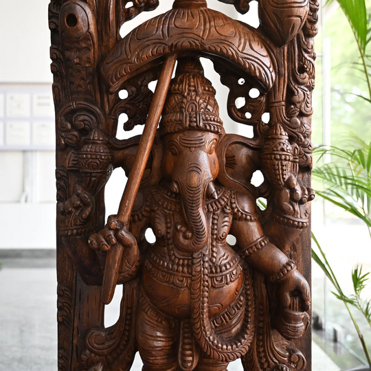 Handmade Umbrella Ganesh wooden wall art