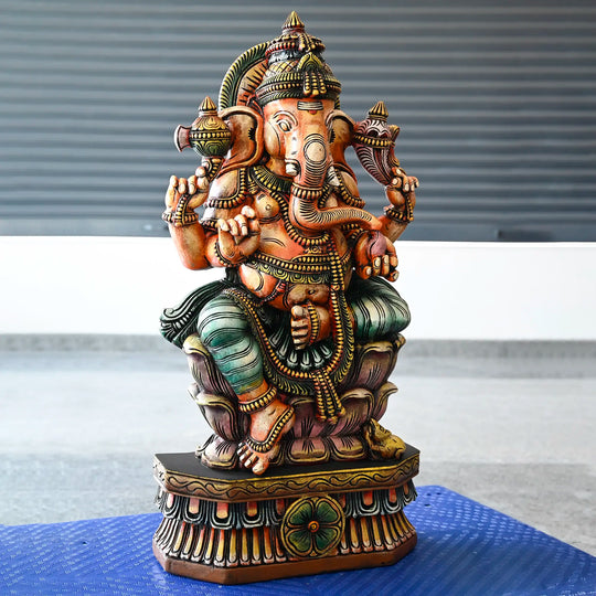 Traditional wooden Ganapathy idol with colourful finish