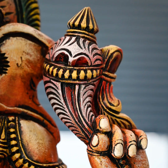 Traditional Hindu God wooden Ganesh idol