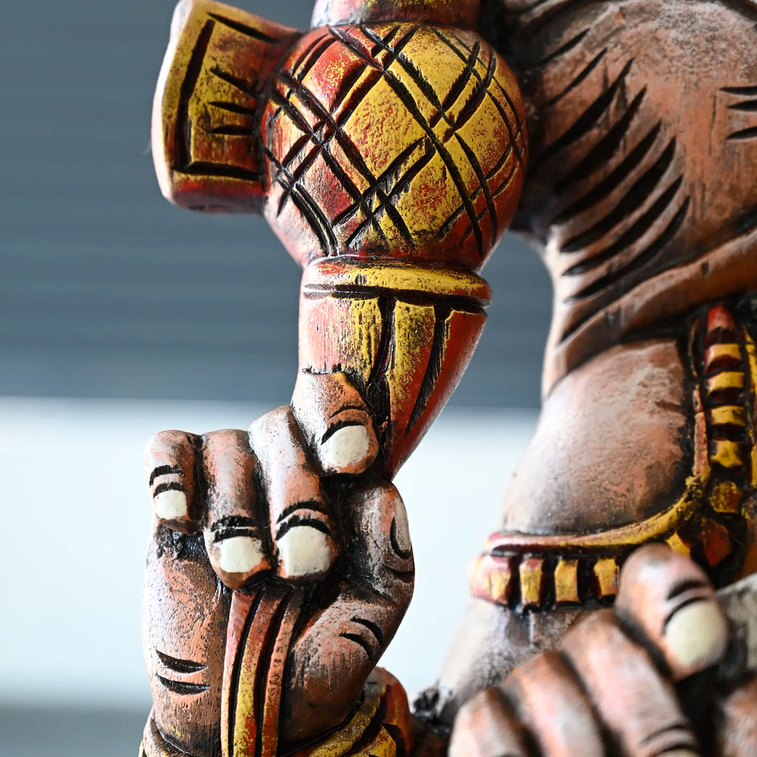 Multicoloured Ganesh Idol – Traditional Hindu God Temple Sculpture