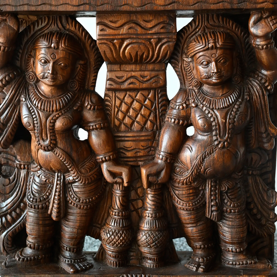 Grand Handcrafted Wooden Ganesh with Gantharvas & Dhuvara palakas Sculpture