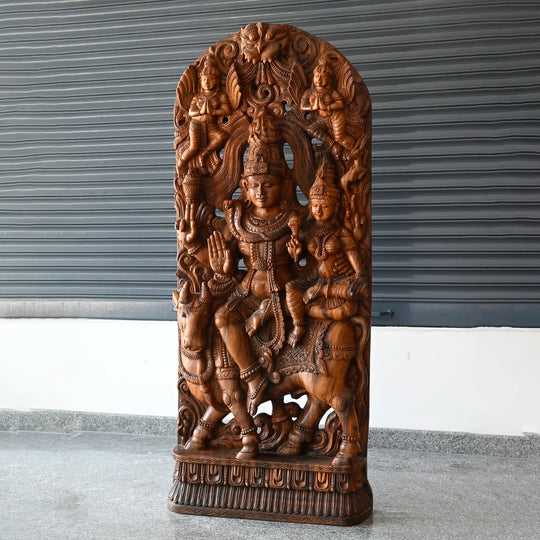 Lord Shiva and Goddess Parvathy wooden sculpture by Indian artisans