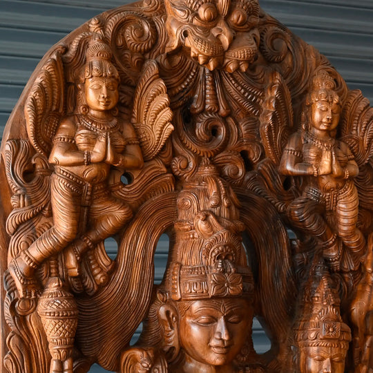 Traditional Shiva Parvathy wooden sculpture for spiritual gifting