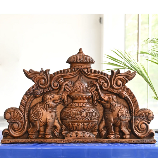 Kalasam with elephant wooden wall hanging Indian traditional carving