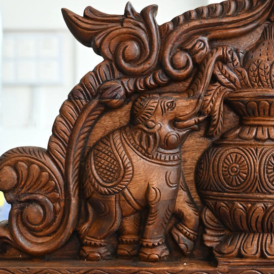 Kalasam with Elephant Wooden Wall Hanging – Indian Traditional Wood Carving 24"