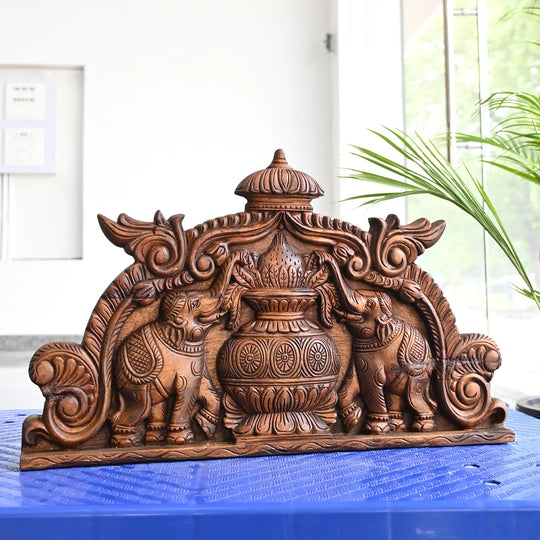 Kalasam elephant wood carving for traditional home decoration