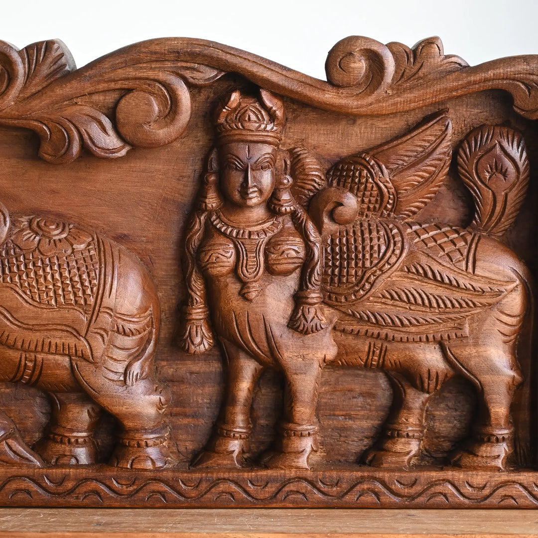 Gajalakshmi Lakshmi Devi Wooden Wall Art – Indian Handicraft 48"