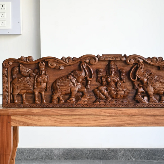 Decorative Gajalakshmi wooden panel for home temple