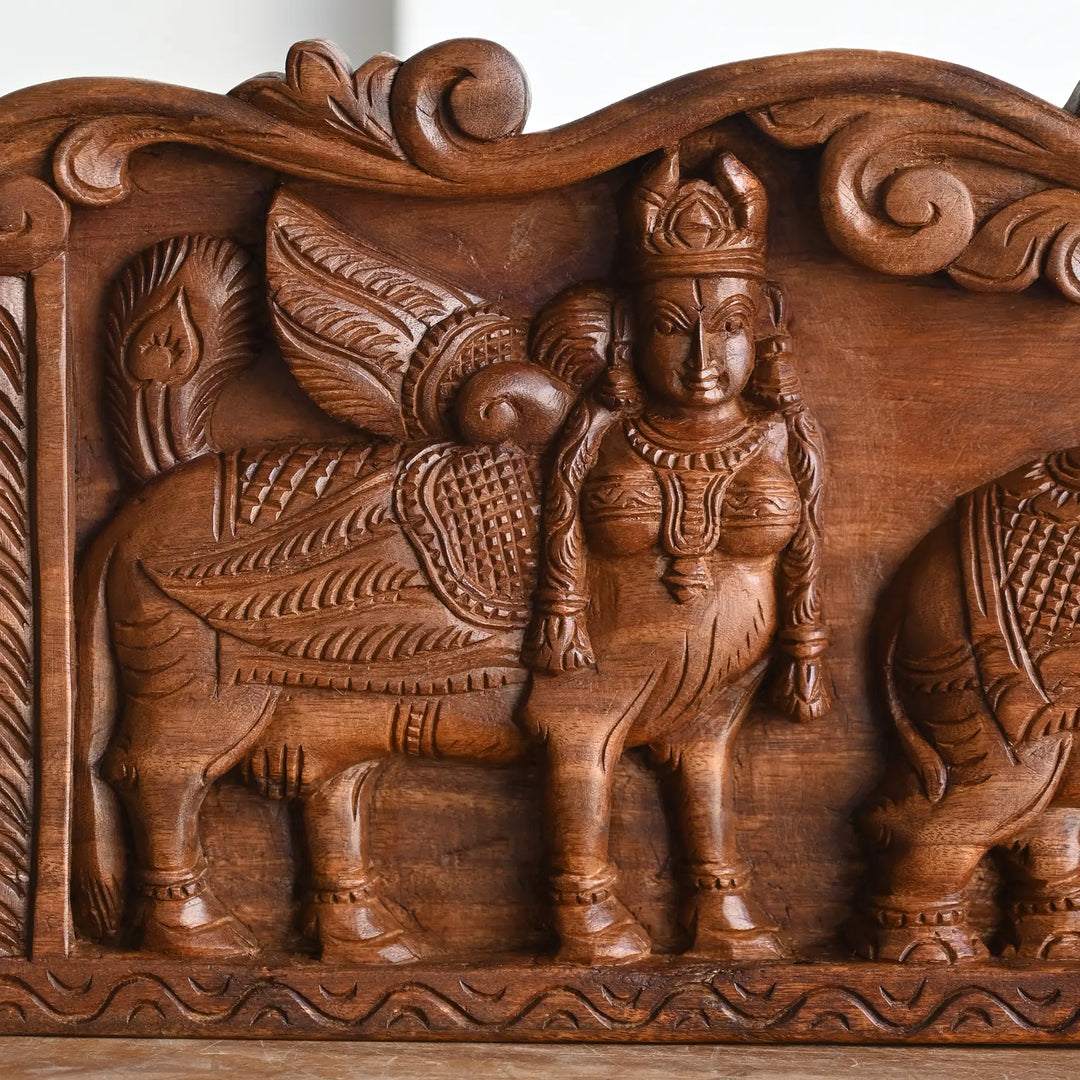 Gajalakshmi Lakshmi Devi Wooden Wall Art – Indian Handicraft 48"