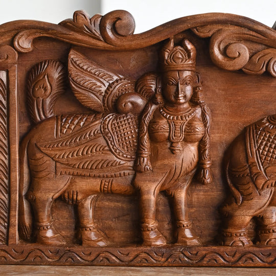 Gajalakshmi Lakshmi Devi Wooden Wall Art – Indian Handicraft 48"