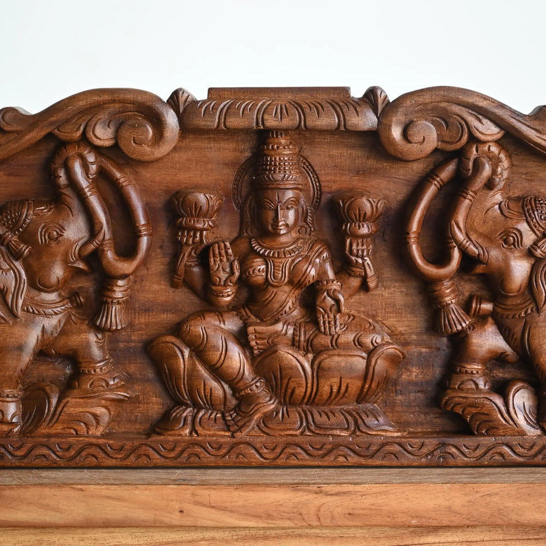 Gajalakshmi Lakshmi Devi Wooden Wall Art – Indian Handicraft 48"