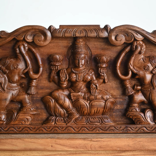 Gajalakshmi Lakshmi Devi Wooden Wall Art – Indian Handicraft 48"