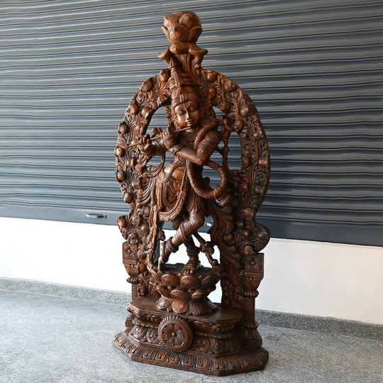 South Indian wooden Krishna idol for temple and prayer room decor
