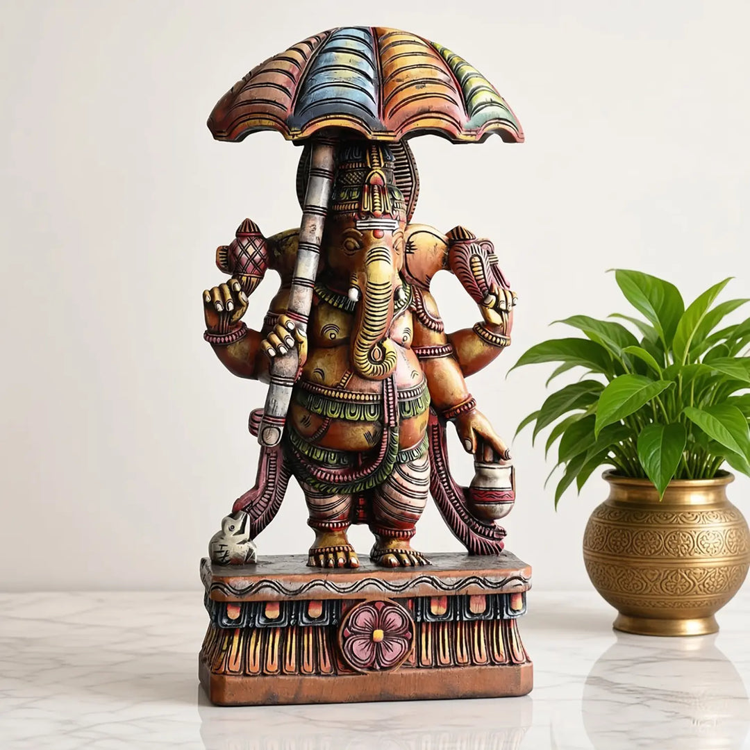 Colourful umbrella Ganapathy idol for shop decoration