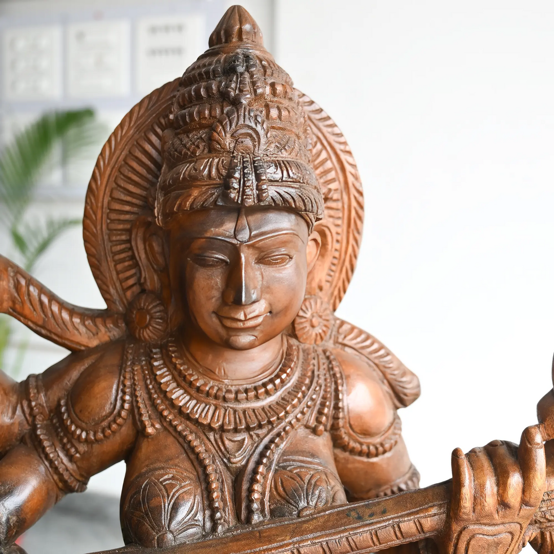 Traditional Saraswathi Devi Statue – South Indian Wood Carving Masterpiece 43"