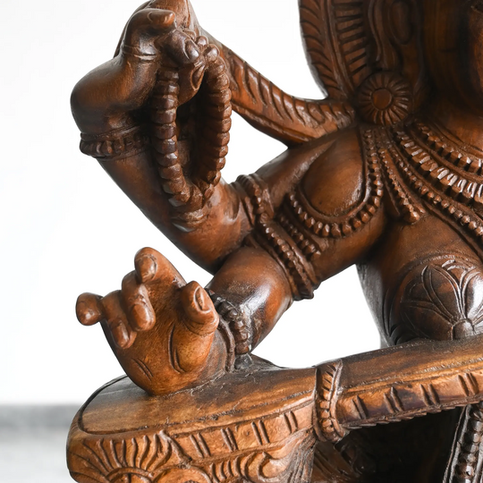 Traditional Saraswathi Devi Statue – South Indian Wood Carving Masterpiece 43"