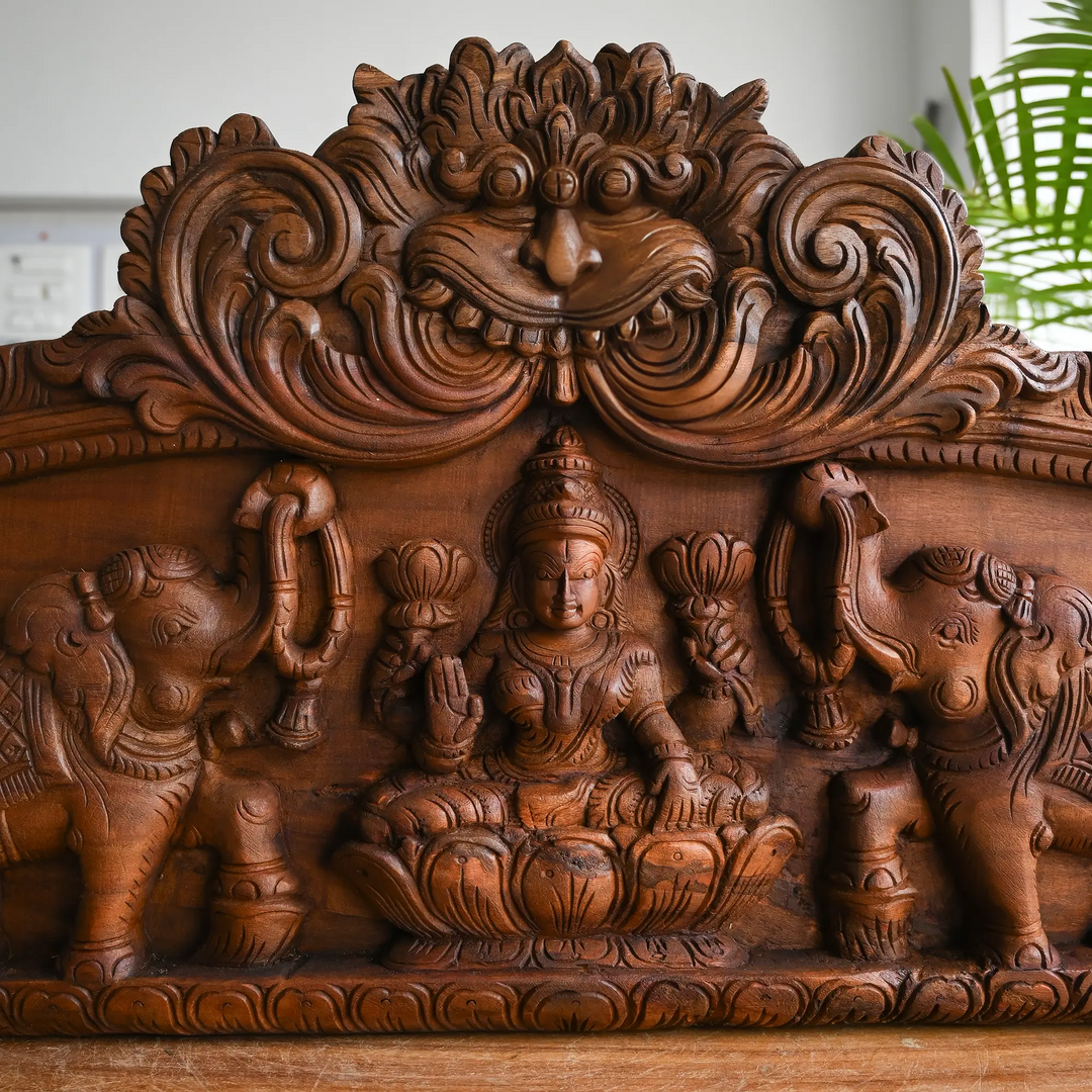 South Indian Gajalakshmi Wooden Wall Art-Indian Traditional for Home Decor 49"