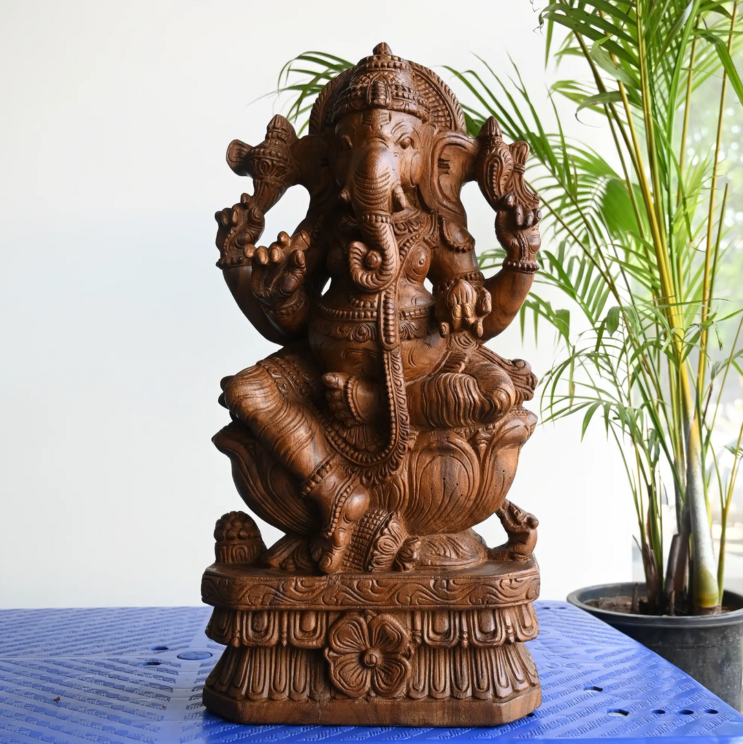 Handmade Lord Ganesha Wooden Idol – Traditional Indian Craft Online 24"