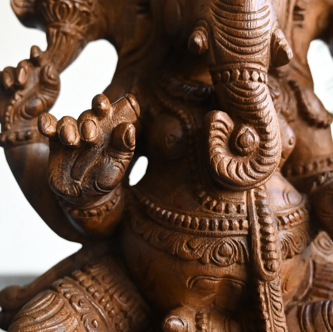 Handmade Lord Ganesha Wooden Idol – Traditional Indian Craft Online 24"