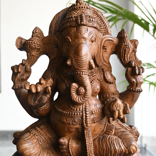 Handmade Lord Ganesha Wooden Idol – Traditional Indian Craft Online 24"
