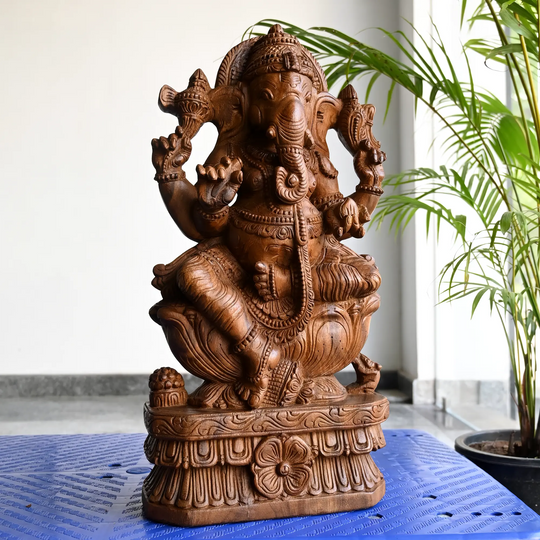 Traditional Indian wooden Ganesha sculpture for gifting