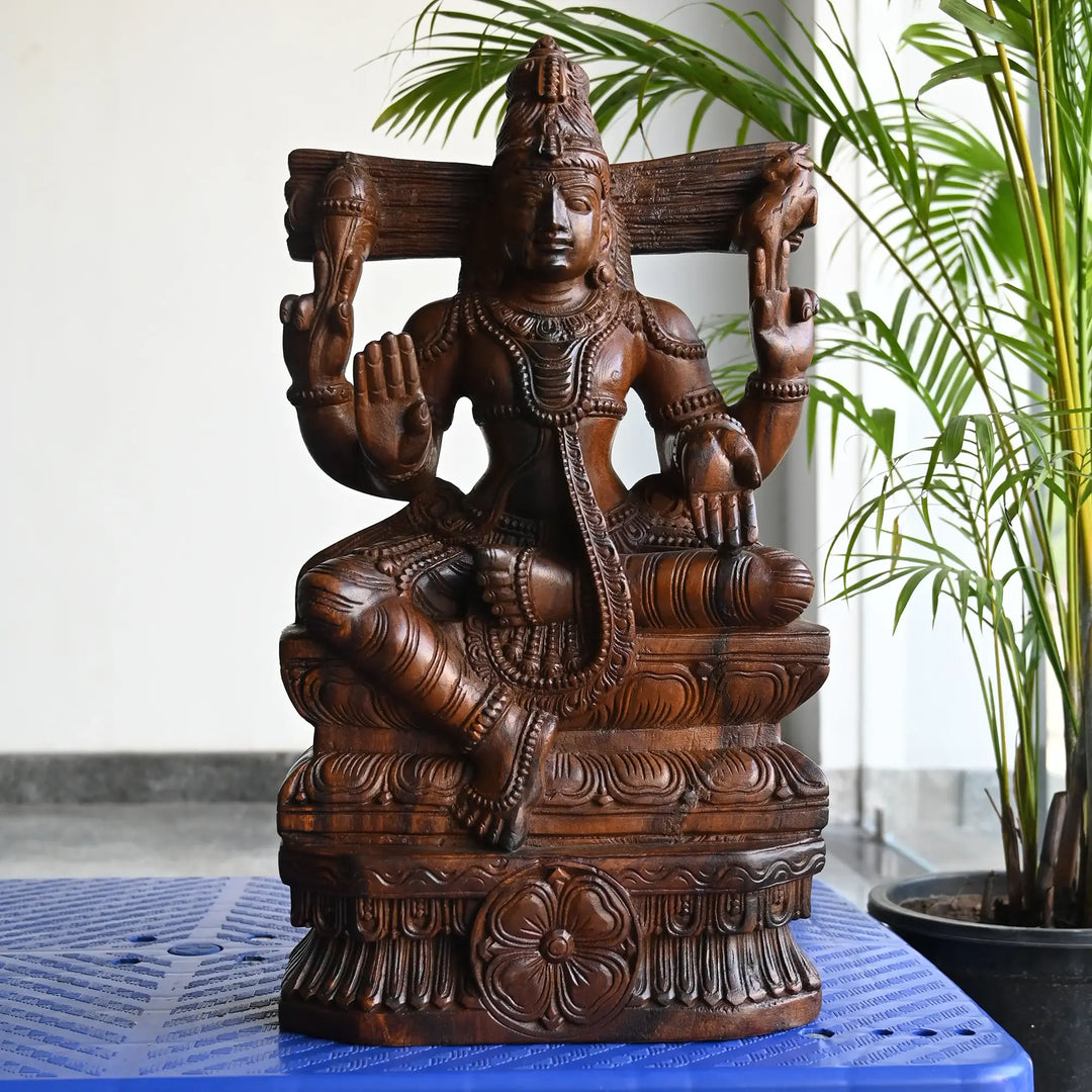 Handmade wooden Lord Shiva statue with traditional carving