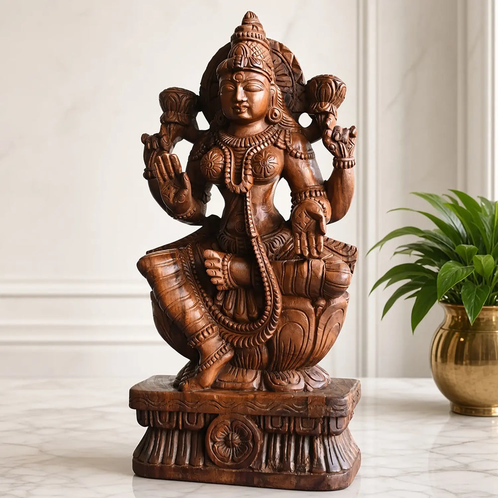 Premium wooden Mahalakshmi sculpture for pooja room