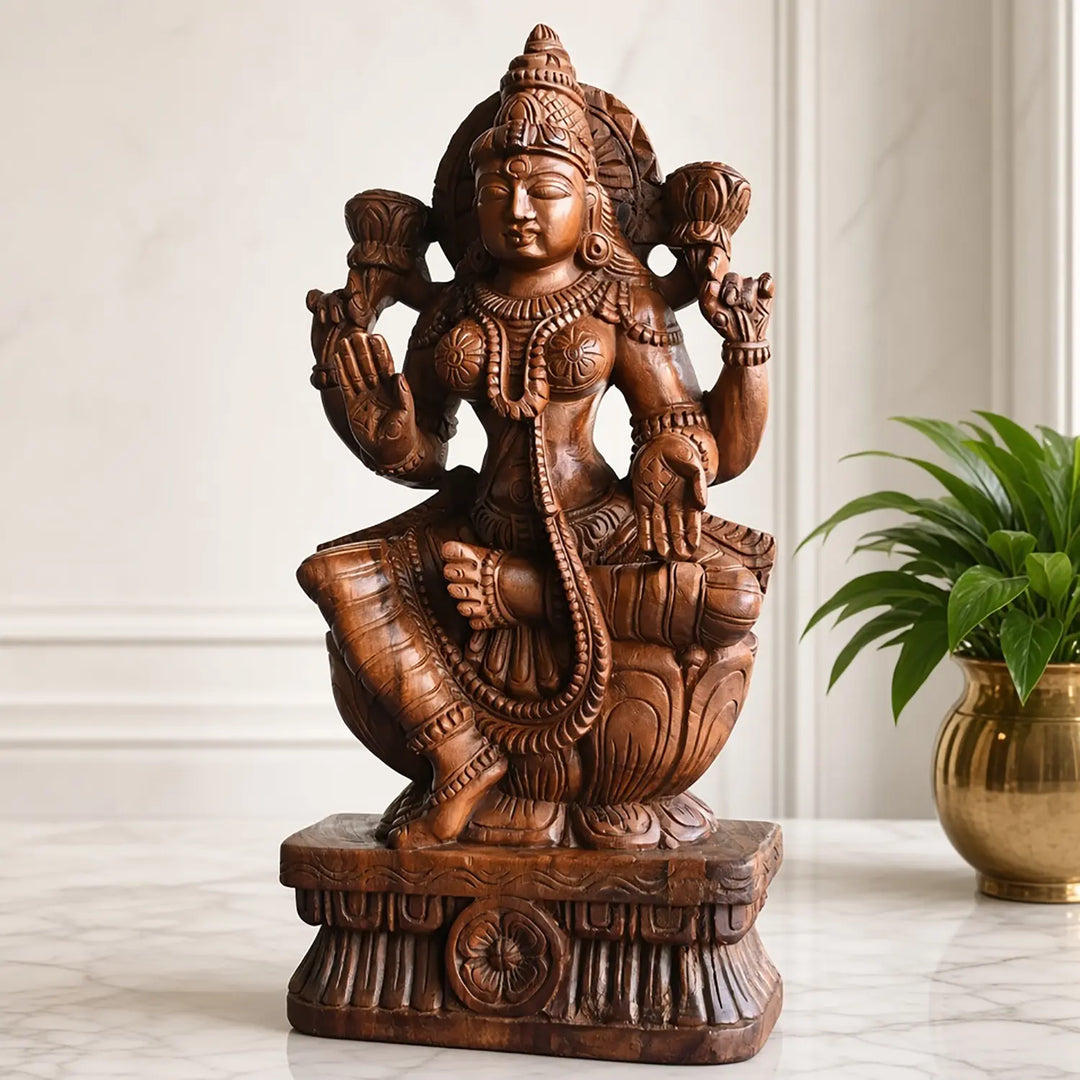 Premium wooden Mahalakshmi sculpture for pooja room