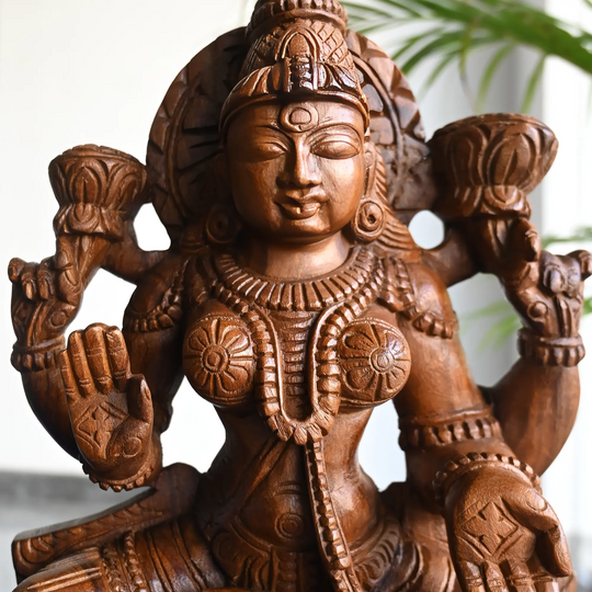 Premium Wooden Mahalakshmi Statue for Wealth and Abundance 24"