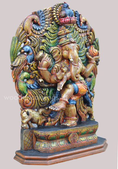 Nritya Ganapathi Happily Dancing and Holding Mothak in his Hand Jali Work Sculpture 38"