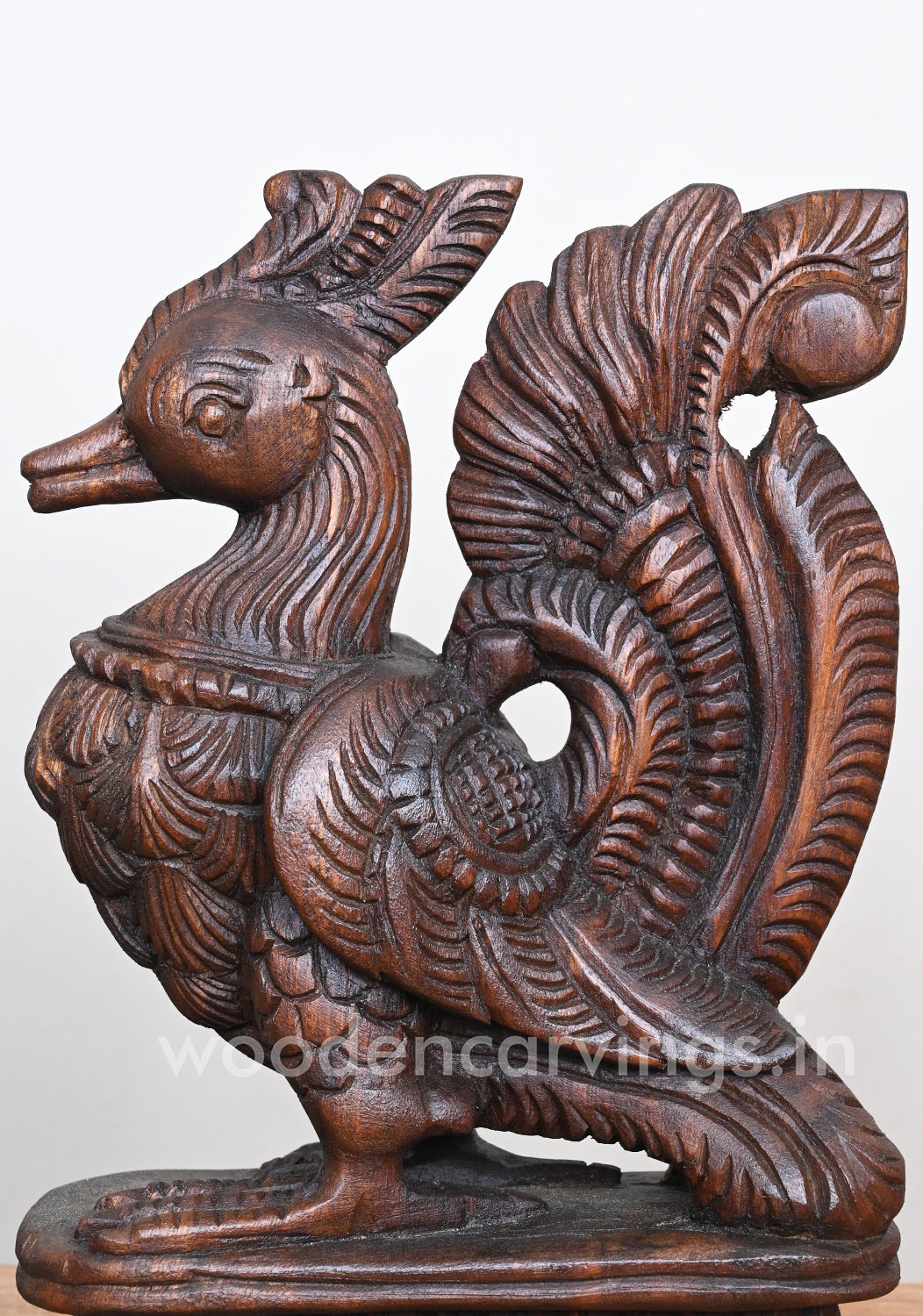 Standing Stunning Beautiful Bird Hamsa (Annapakshi) Showpiece Wooden Sculpture 12"