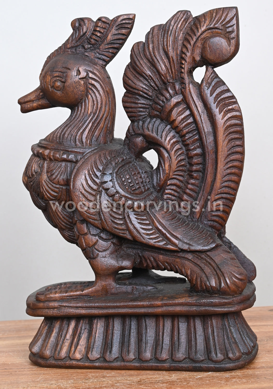 Standing Stunning Beautiful Bird Hamsa (Annapakshi) Showpiece Wooden Sculpture 12"