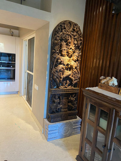 Wooden Standing Radha with Krishna Decorative Handmade Jali Work Wall Mount 72"