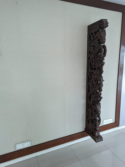 Handmade Beautiful Man Seated on Horse With Hamsa Bird and Wooden Yaazhi Paired Wall Mount 38"