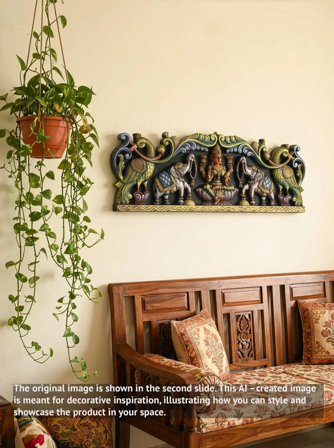 Gajalakshmi wooden wall decor panel