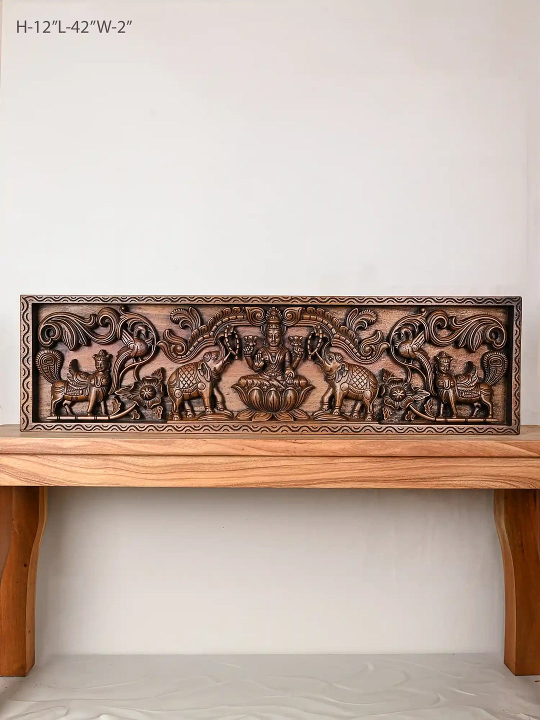 Gajalakshmi with kamadhenu wooden panel