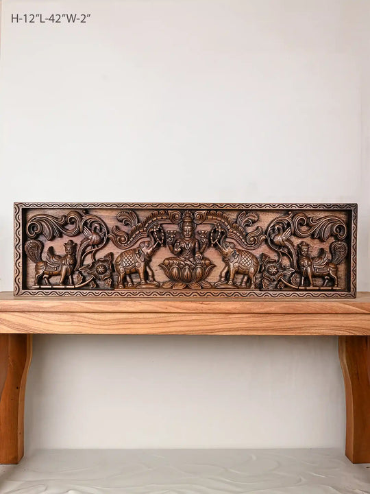 Gajalakshmi with kamadhenu wooden panel