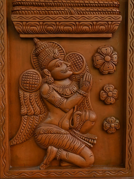 Hand-Carved Temple Frame with Vishnu and Lakshmi 45"